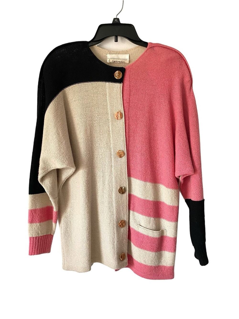 Vintage Steve Fabrikant Neiman Marcus Colorblock Pink Cream Button-Front Sweater